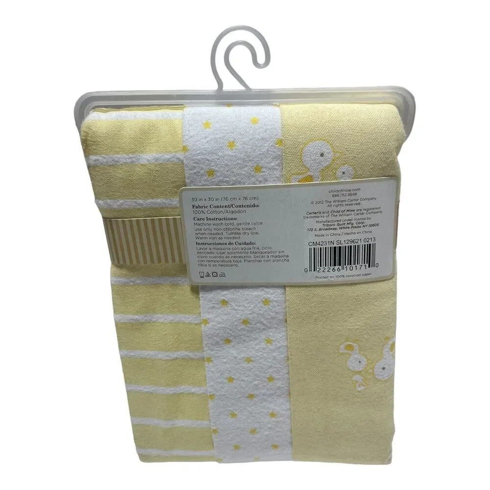 Carter’s Child Of Mine Flannel Receiving Blanket Cotton Yellow White Ducks Stars